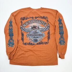 Vintage Sturgis T Shirt Long Sleeve Flame Hits Men’s Large Biker Orange Y2K